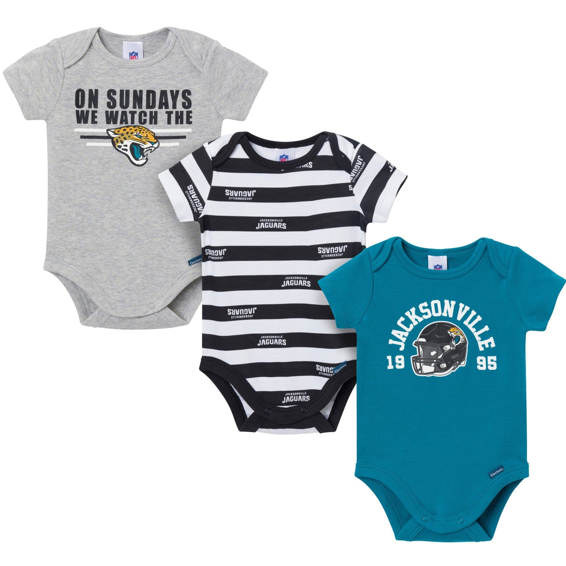 3-Pack Baby Boys Jacksonville Jaguars Bodysuit Set Onesies Bodysuits NFL 