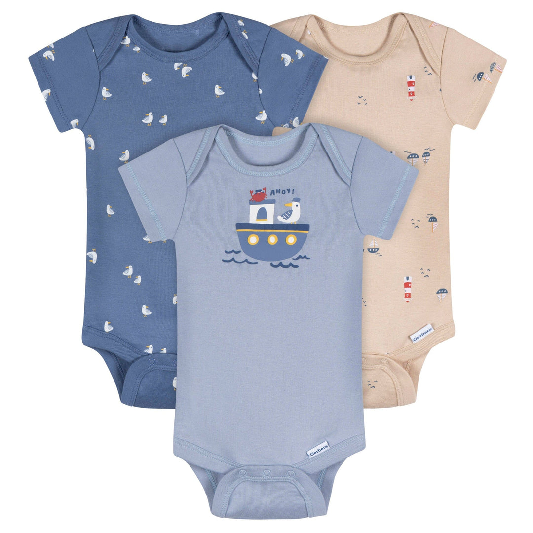 3-Pack Baby Boys Little Lighthouse Short Sleeve Onesies® Bodysuits