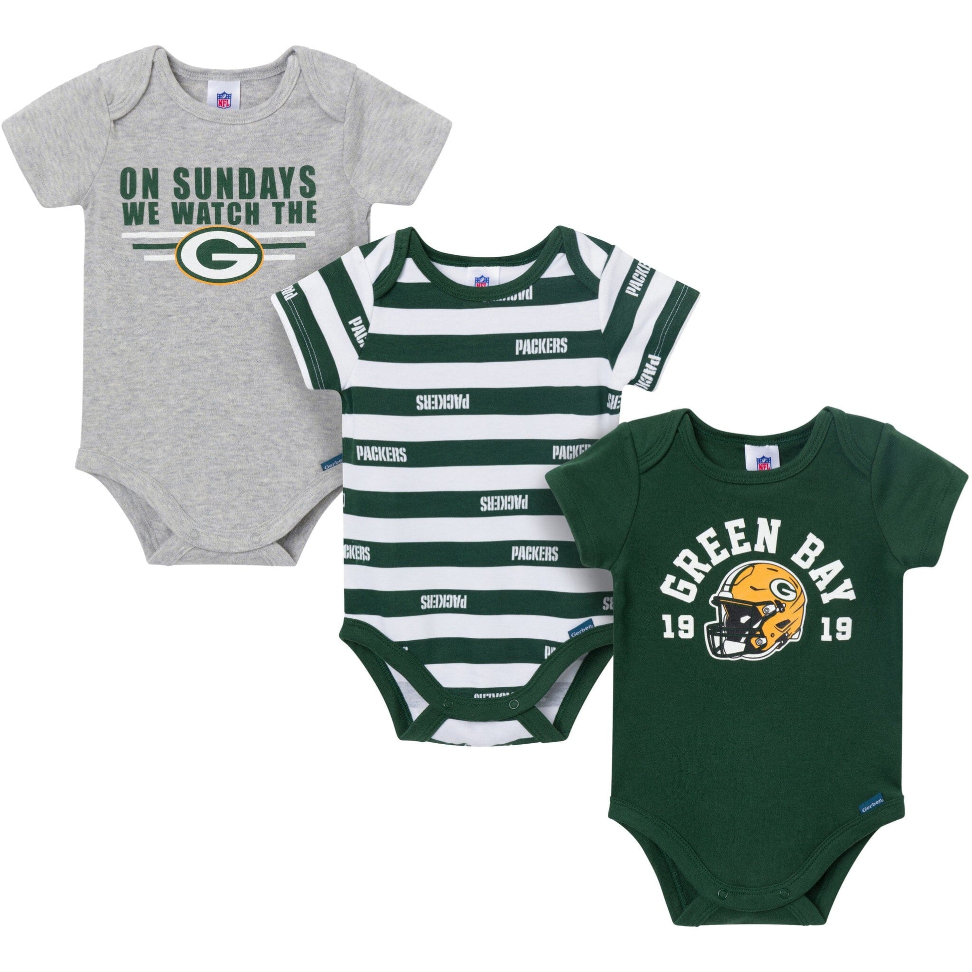 3-Pack Baby Boys Green Bay Packers Bodysuit Set Onesies Bodysuits NFL 