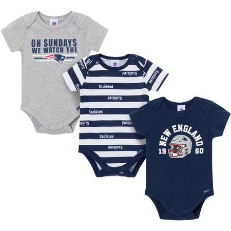 3-Pack Baby Boys New England Patriots Short Sleeve Bodysuits
