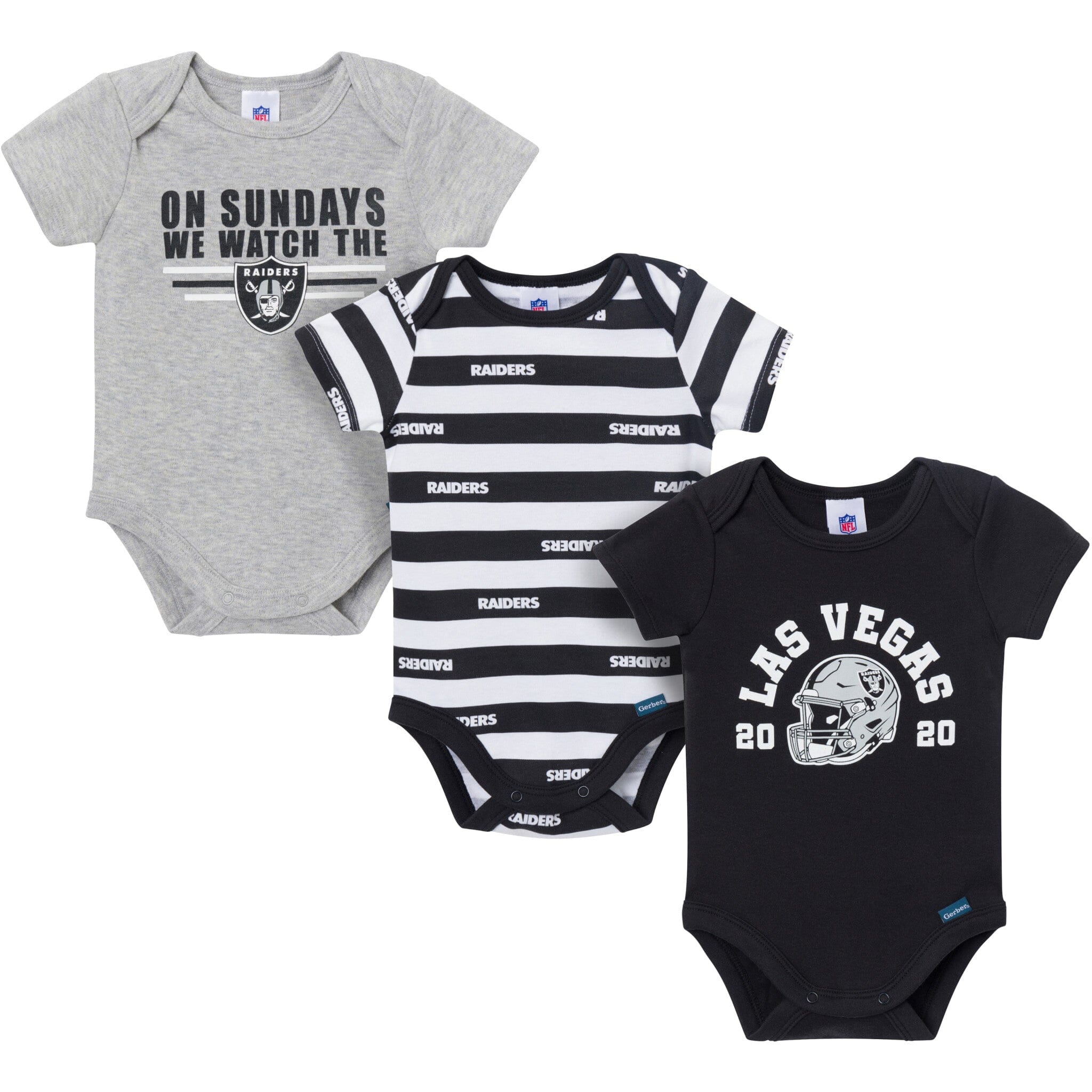 3-Pack Baby Boys Las Vegas Raiders Bodysuit Set Onesies Bodysuits NFL 