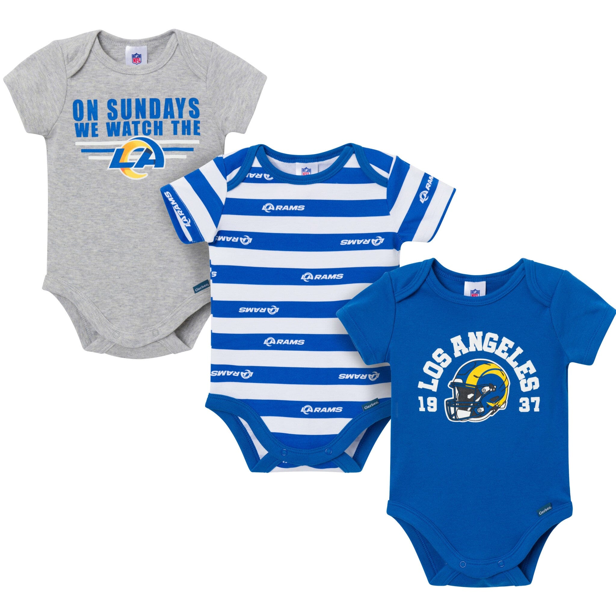 3-Pack Baby Boys Los Angeles Rams Bodysuit Set Onesies Bodysuits NFL 