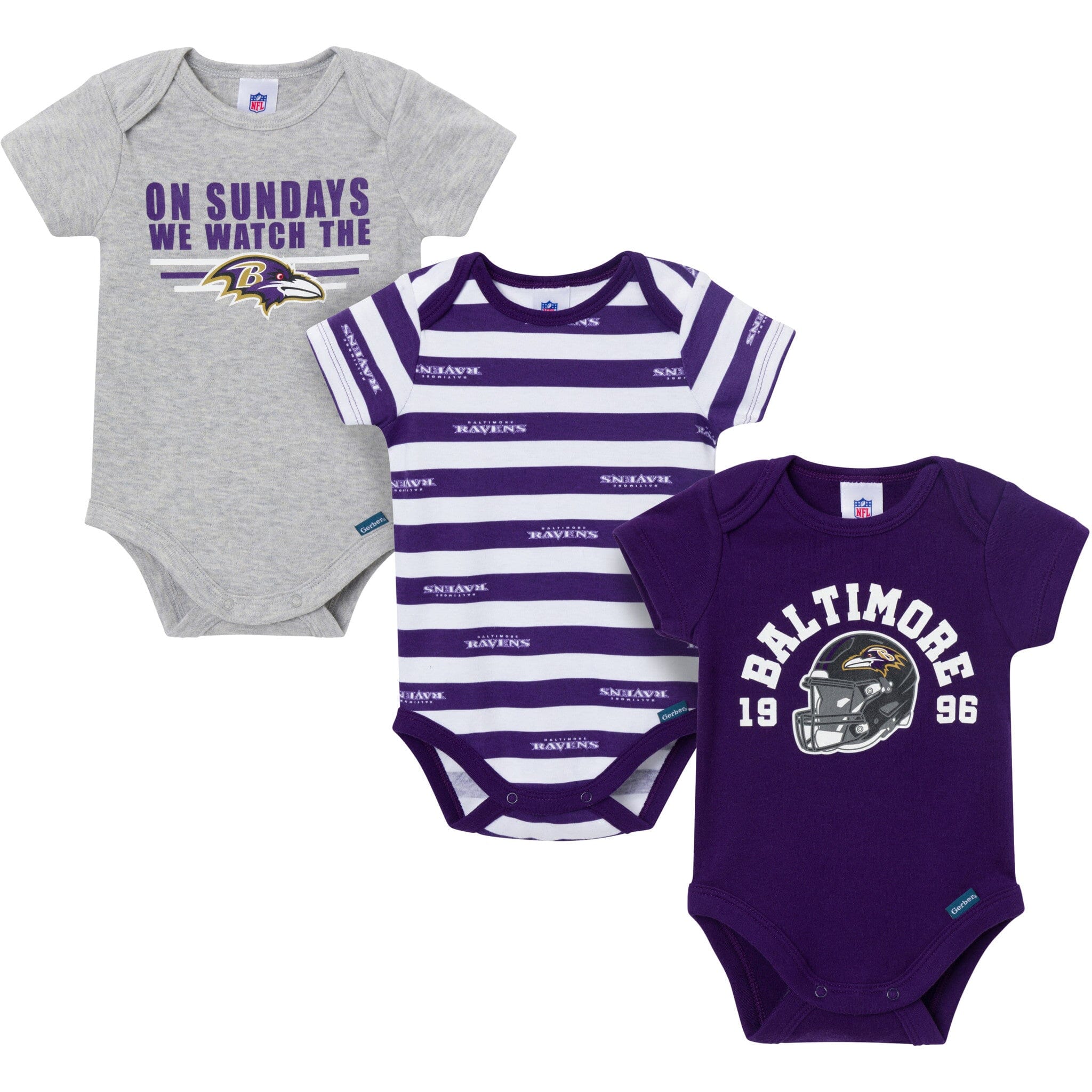 3-Pack Baby Boys Baltimore Ravens Bodysuit Set Onesies Bodysuits NFL 