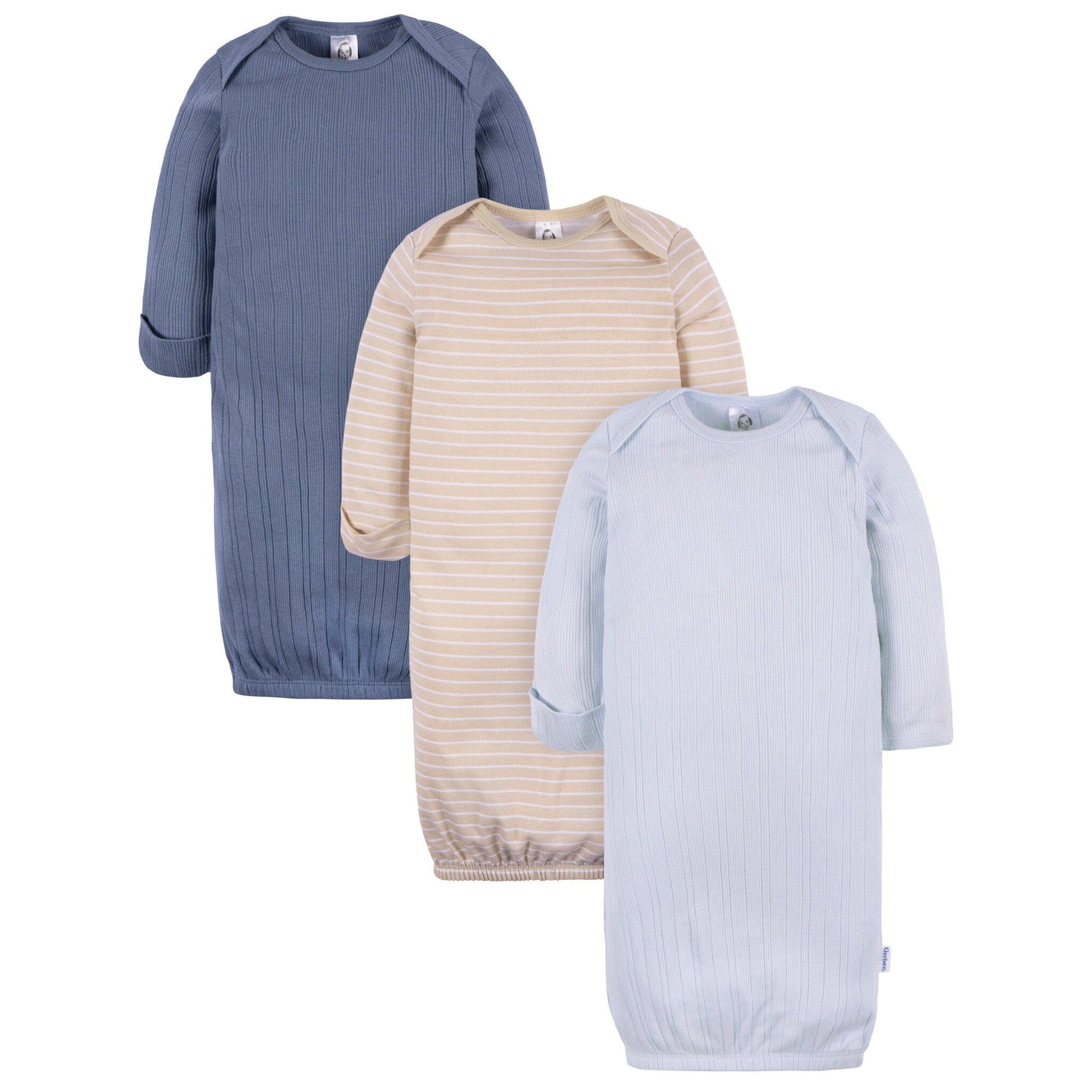 3-Pack Baby Boys Skywriting/Tan Stripe/Wild Win Lap Shoulder Gowns Sleepwear Gerber® 
