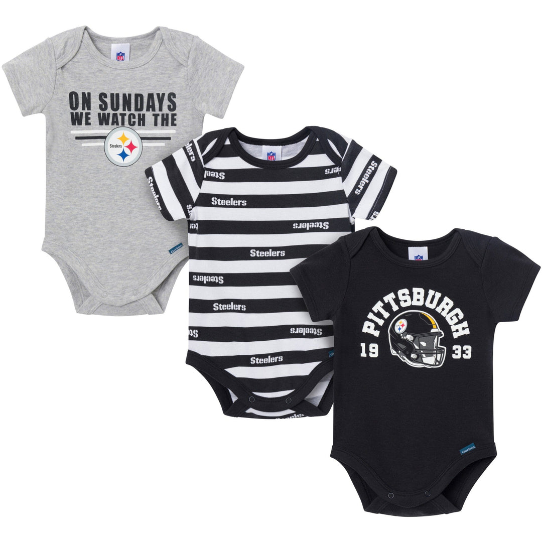 3-Pack Baby Boys Pittsburgh Steelers Bodysuit Set Onesies Bodysuits NFL 