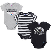 3-Pack Baby Boys Pittsburgh Steelers Bodysuit Set Onesies Bodysuits NFL 