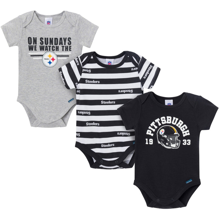 3-Pack Baby Boys Pittsburgh Steelers Bodysuit Set Onesies Bodysuits NFL 