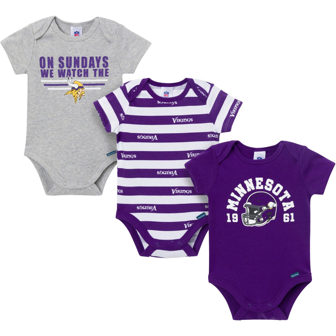 3-Pack Baby Boys Minnesota Vikings Bodysuit Set Onesies Bodysuits NFL 