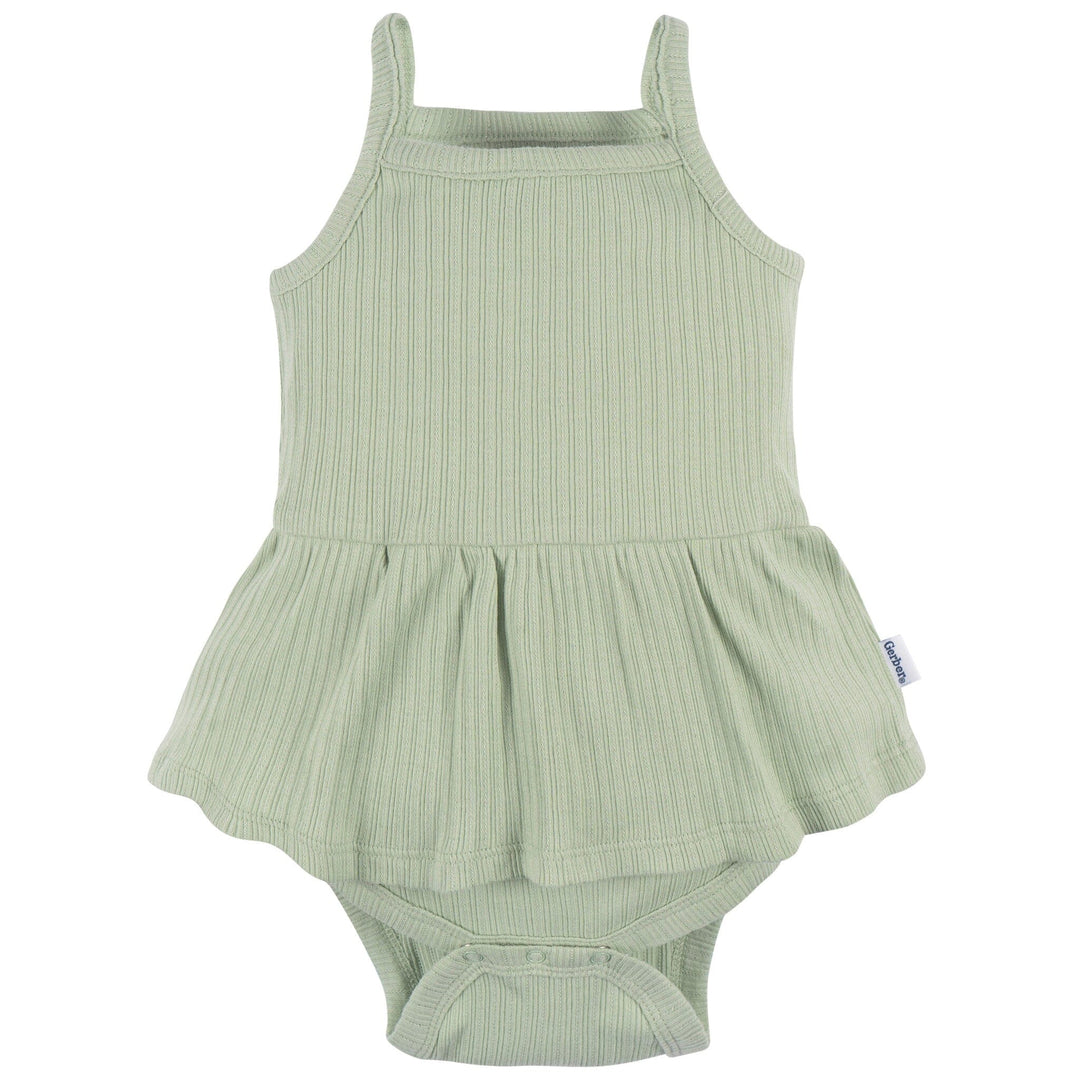 3-Pack Baby Girls Ivory, Mint, Pink Sleeveless Skirted Onesies