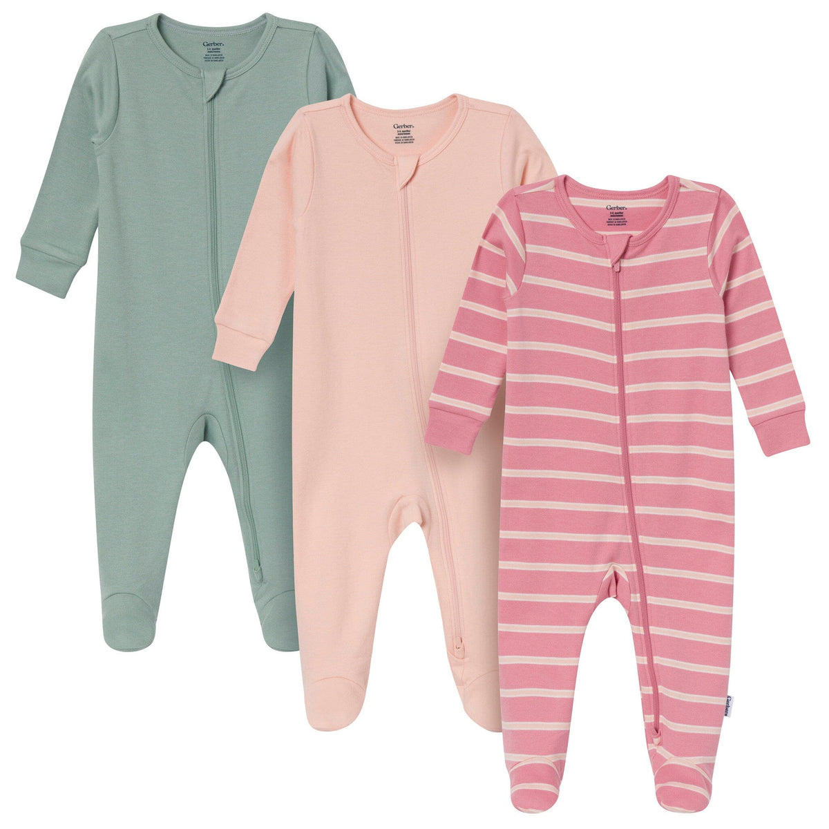 3-Pack Baby Girls Apricot, Rose & Sage Sleep 'N Play Sleepwear Gerber® 