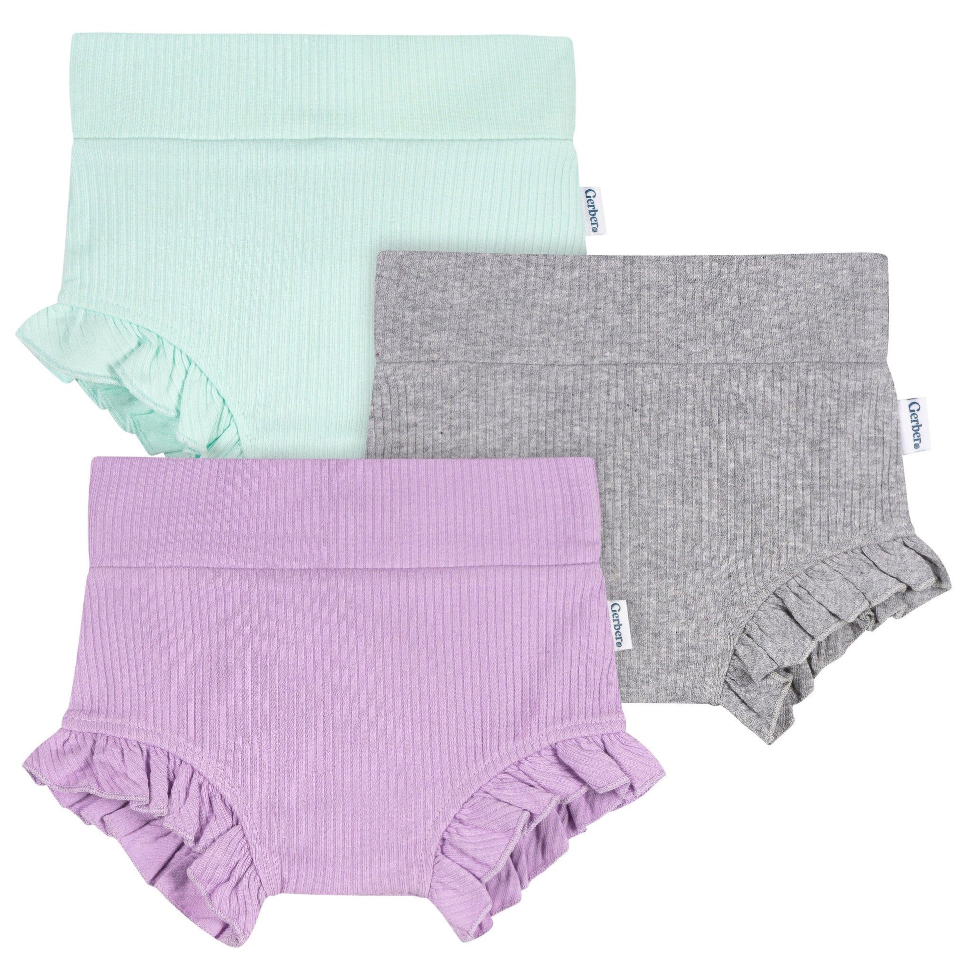 3-Pack Baby Girls Aqua, Gray & Purple Bubble Shorts Pants & Bottoms Gerber® 