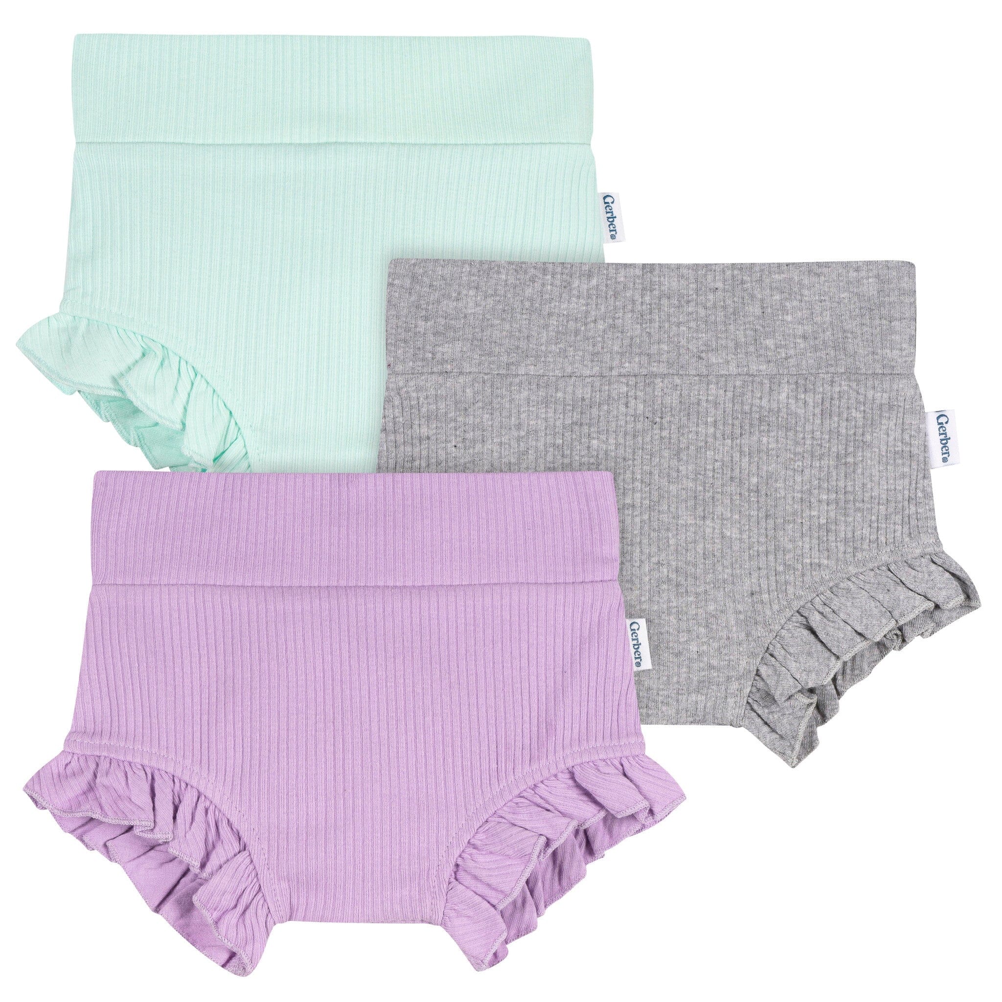 3-Pack Baby Girls Aqua, Gray & Purple Bubble Shorts Pants & Bottoms Gerber® 