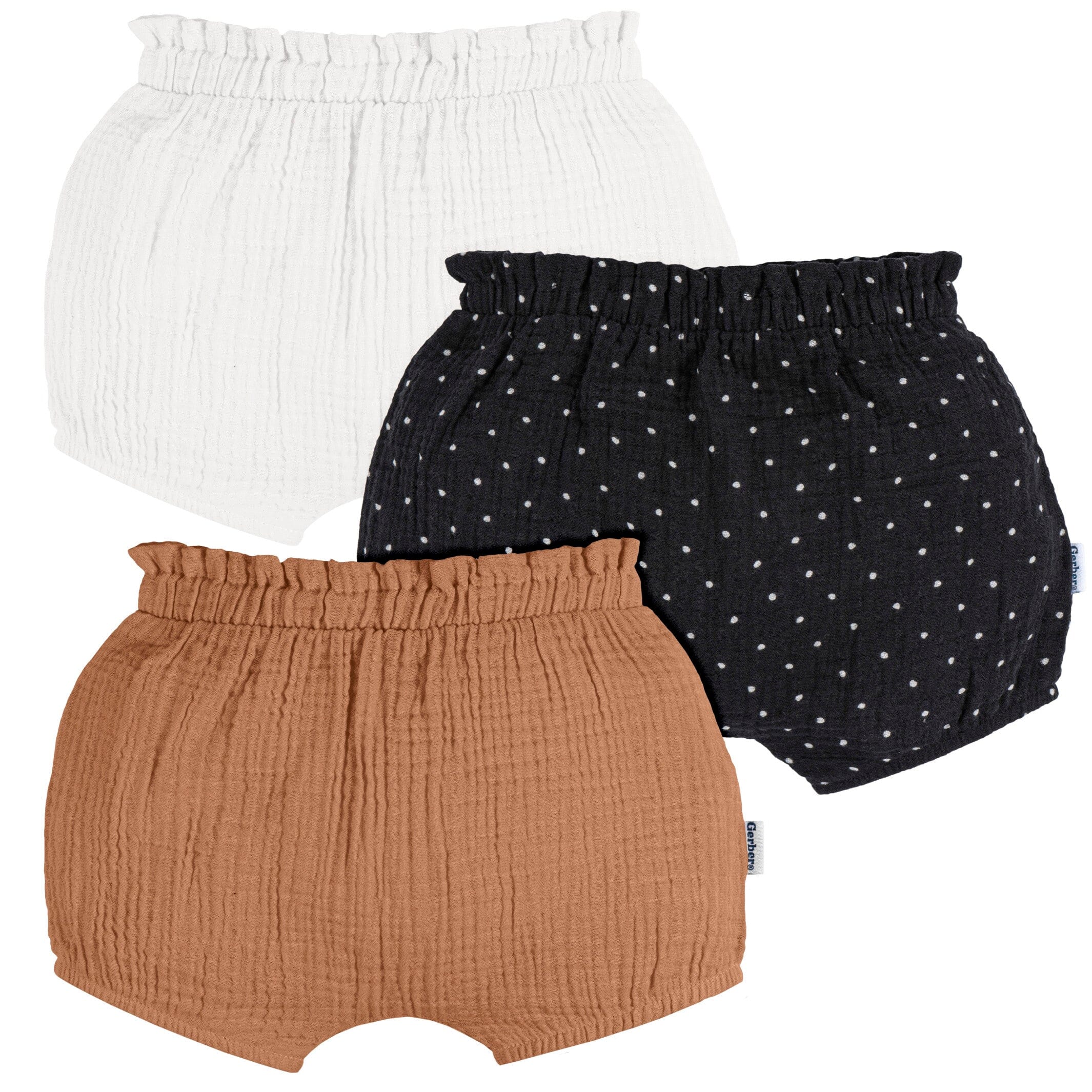 3-Pack Baby Girls Brown/Dot/White Gauze Bubble Short