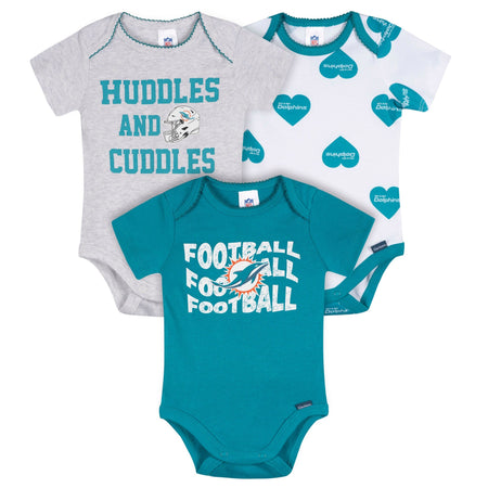 3-Pack Baby Girls Miami Dolphins Short Sleeve Bodysuits