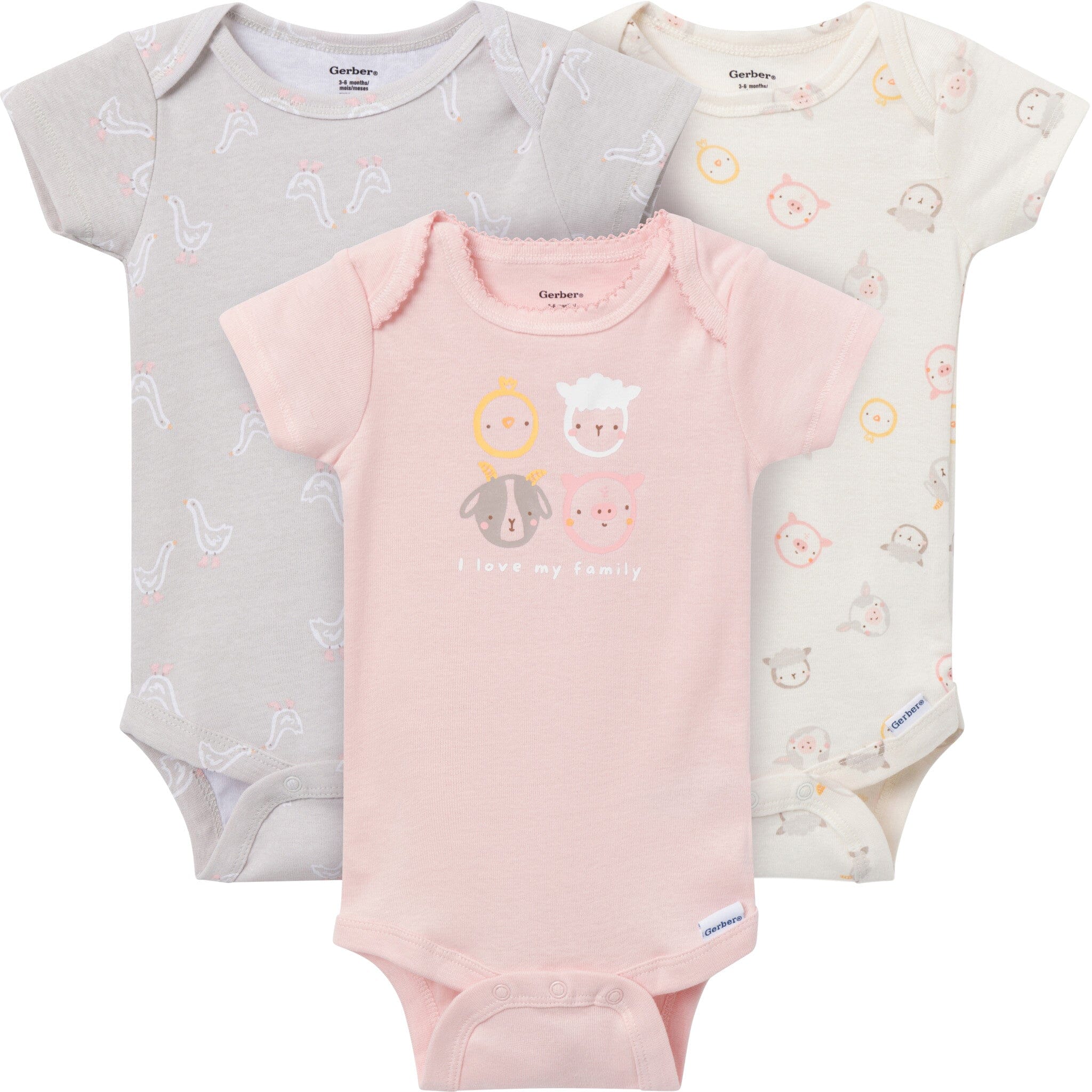 3-Pack Baby Girls Farm Family Short Sleeve Onesies® Bodysuits Onesies Bodysuits Gerber® 