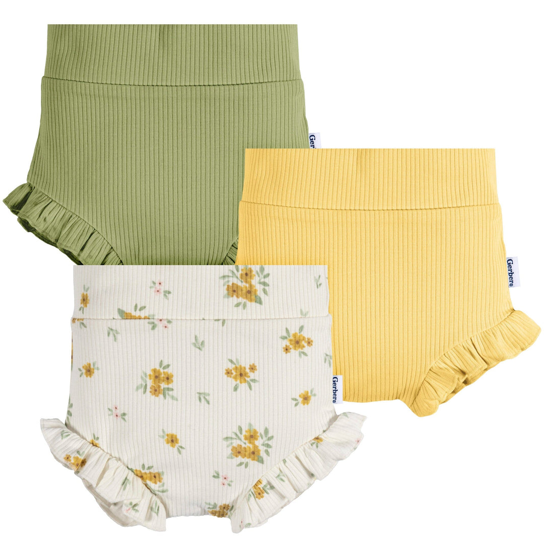 3-Pack Baby Girls Floral/Yellow/Green Bubble Short