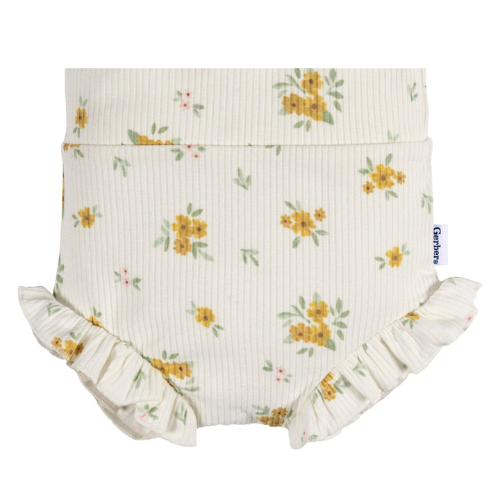 3-Pack Baby Girls Floral/Yellow/Green Bubble Short