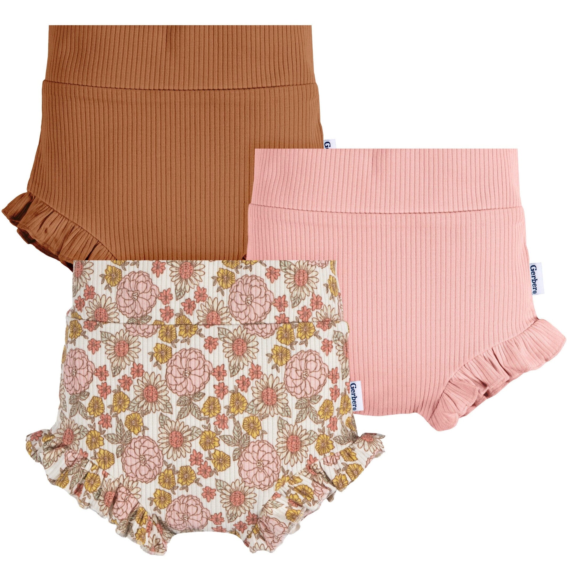 3-Pack Baby Girls Garden/Pink/Brown Bubble Short