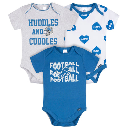 3-Pack Baby Girls Detroit Lions Short Sleeve Bodysuits