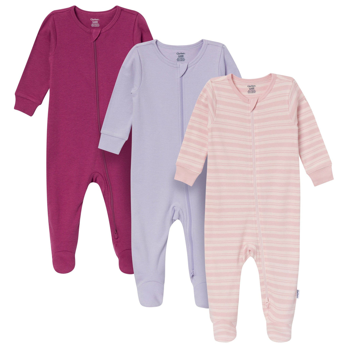 3-Pack Baby Girls Plum, Pink & Lavender Sleep 'N Play Sleepwear Gerber® 