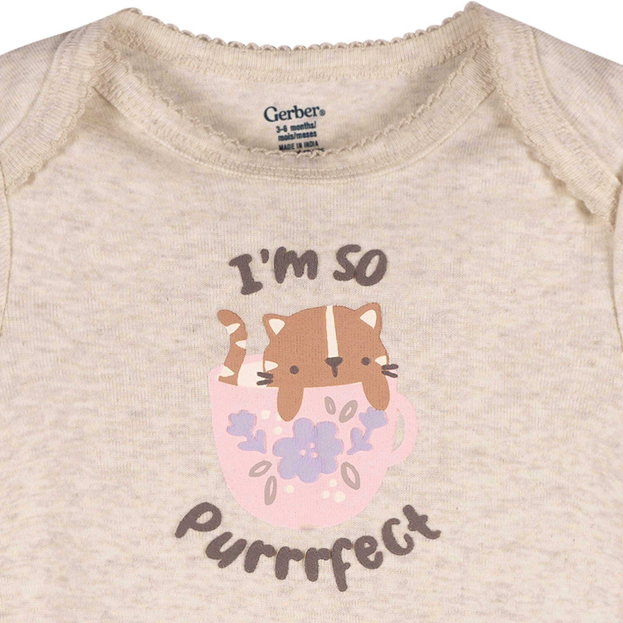 3-Pack Baby Girls Purrrfect Kittens Short Sleeve Onesies® Bodysuits Onesies Bodysuits Gerber® 