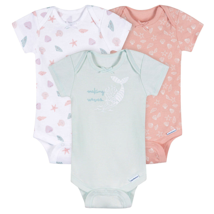 3-Pack Baby Girls She Sells Sea Shells Short Sleeve Onesies