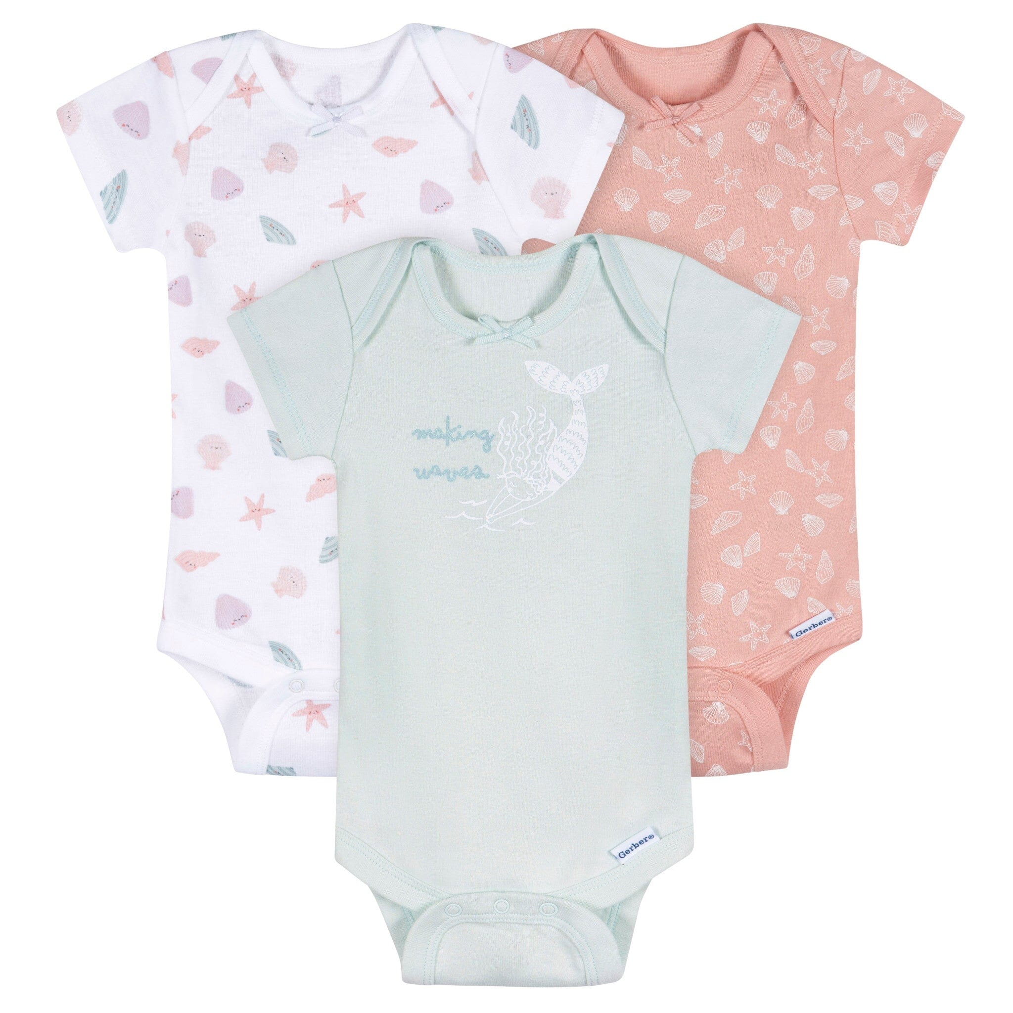 3-Pack Baby Girls She Sells Sea Shells Short Sleeve Onesies® Bodysuits Onesies Bodysuits Gerber® 