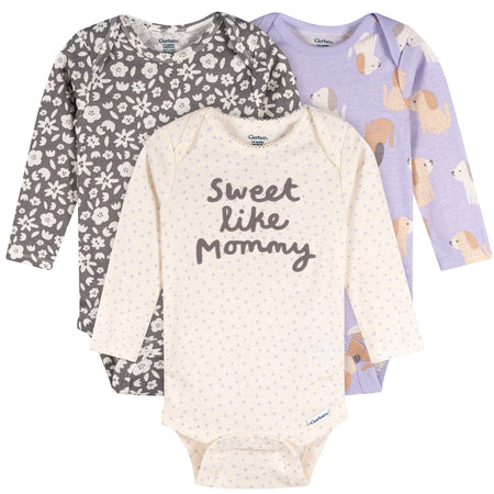 3-Pack Baby Girls Sweetie Long Sleeve Onesies® Bodysuits