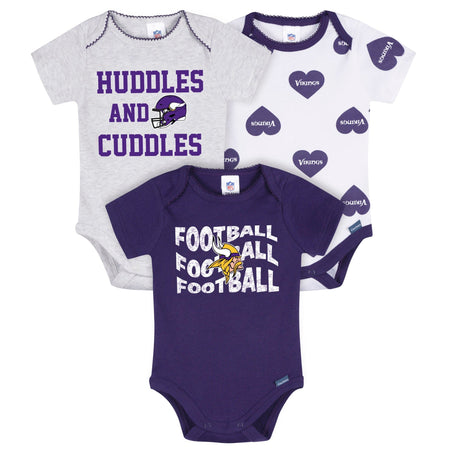 3-Pack Baby Girls Minnesota Vikings Short Sleeve Bodysuits