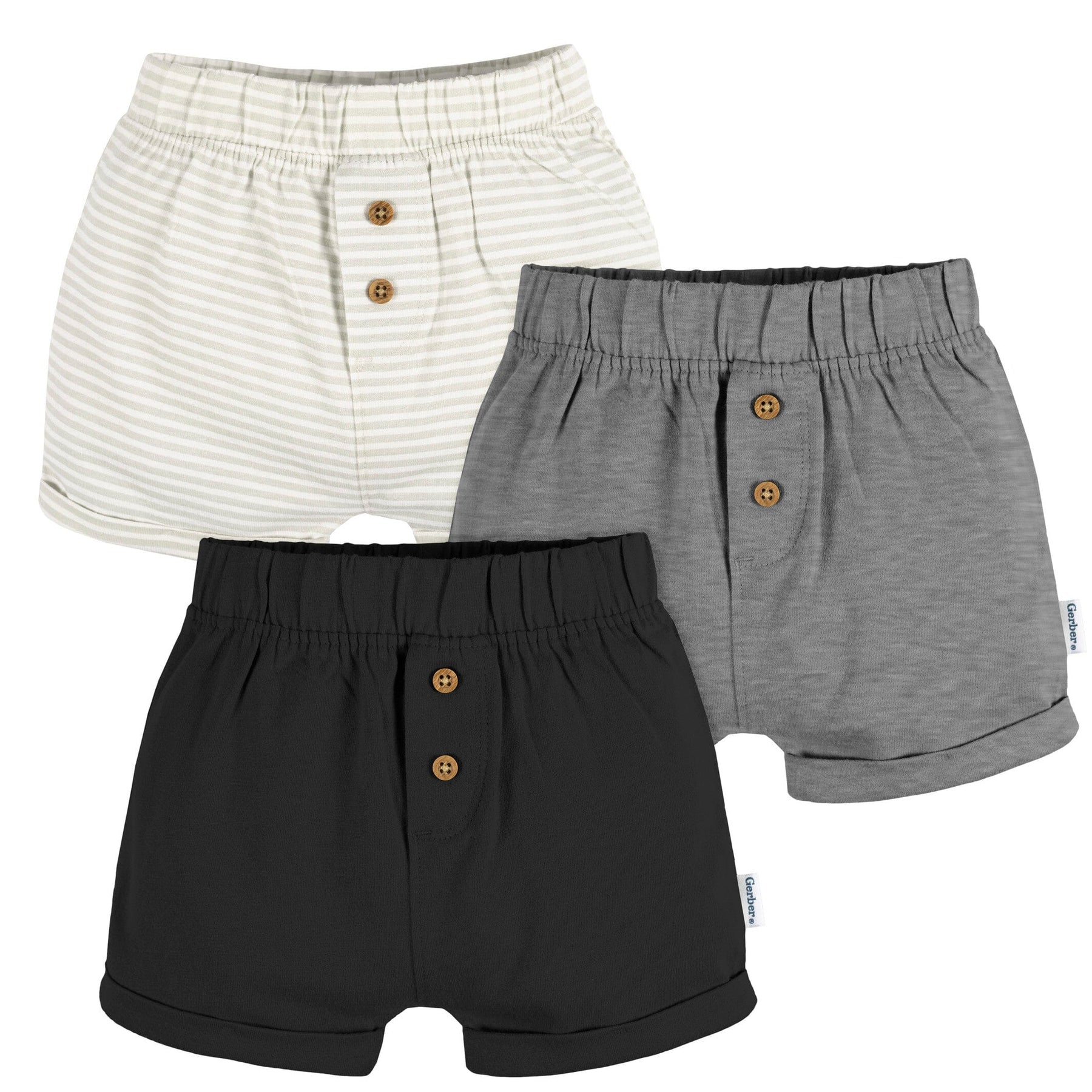 Baby Sports  Shorts – Black with Grey & Red Stripes