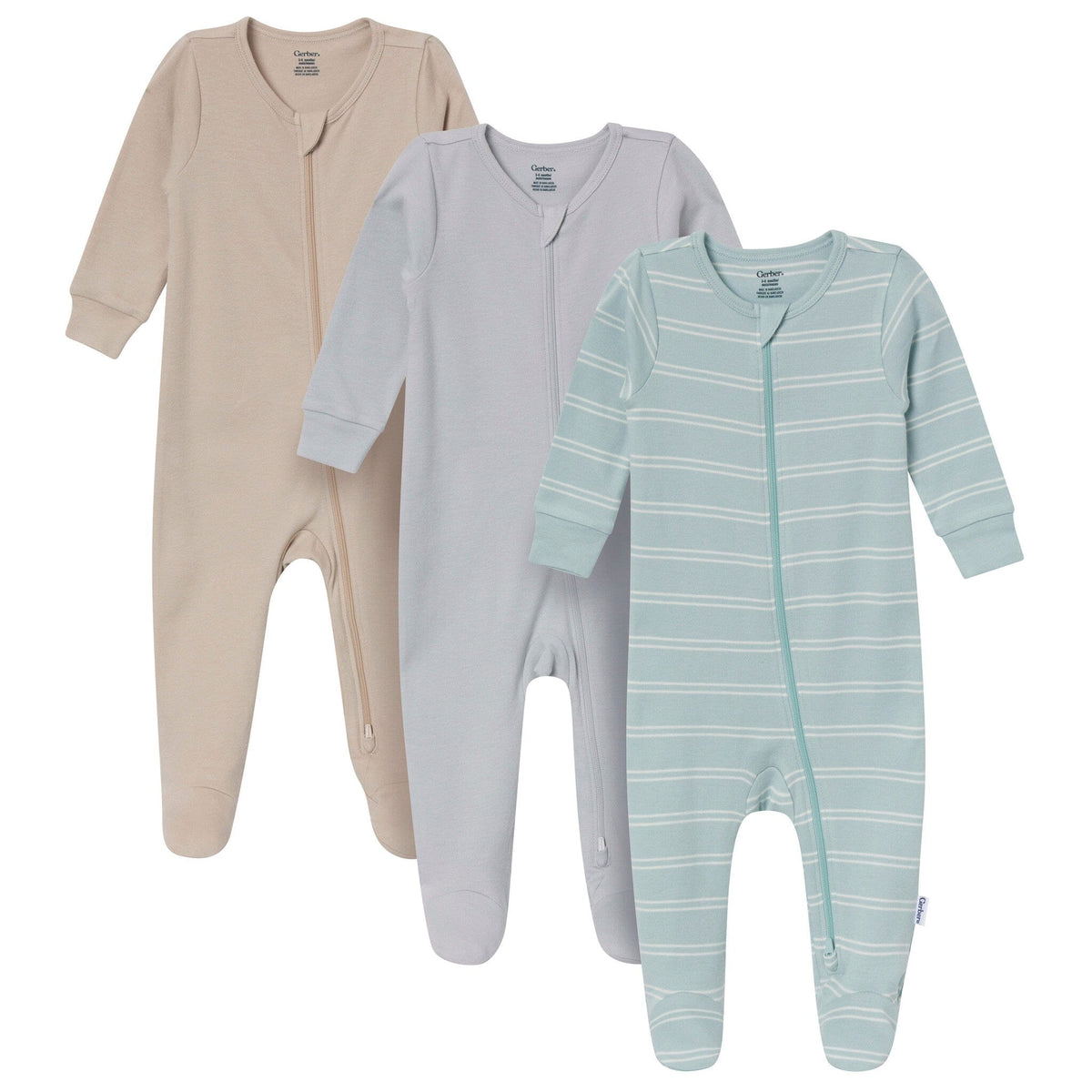 3-Pack Baby Neutral Gray, Blue & Taupe Sleep 'N Play Sleepwear Gerber® 