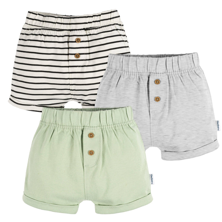 3-Pack Baby Neutral Green/Lt Grey Heather/Stripe Knit Short
