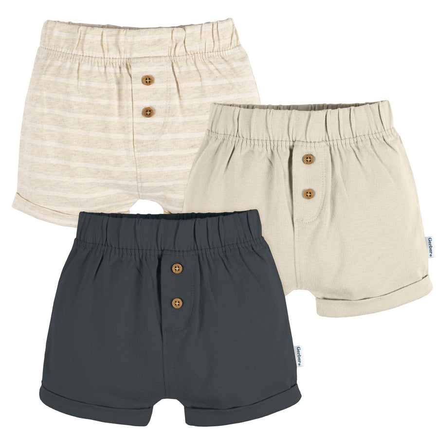 3-Pack Baby Neutral Grey/Tan/Stripe Knit Short