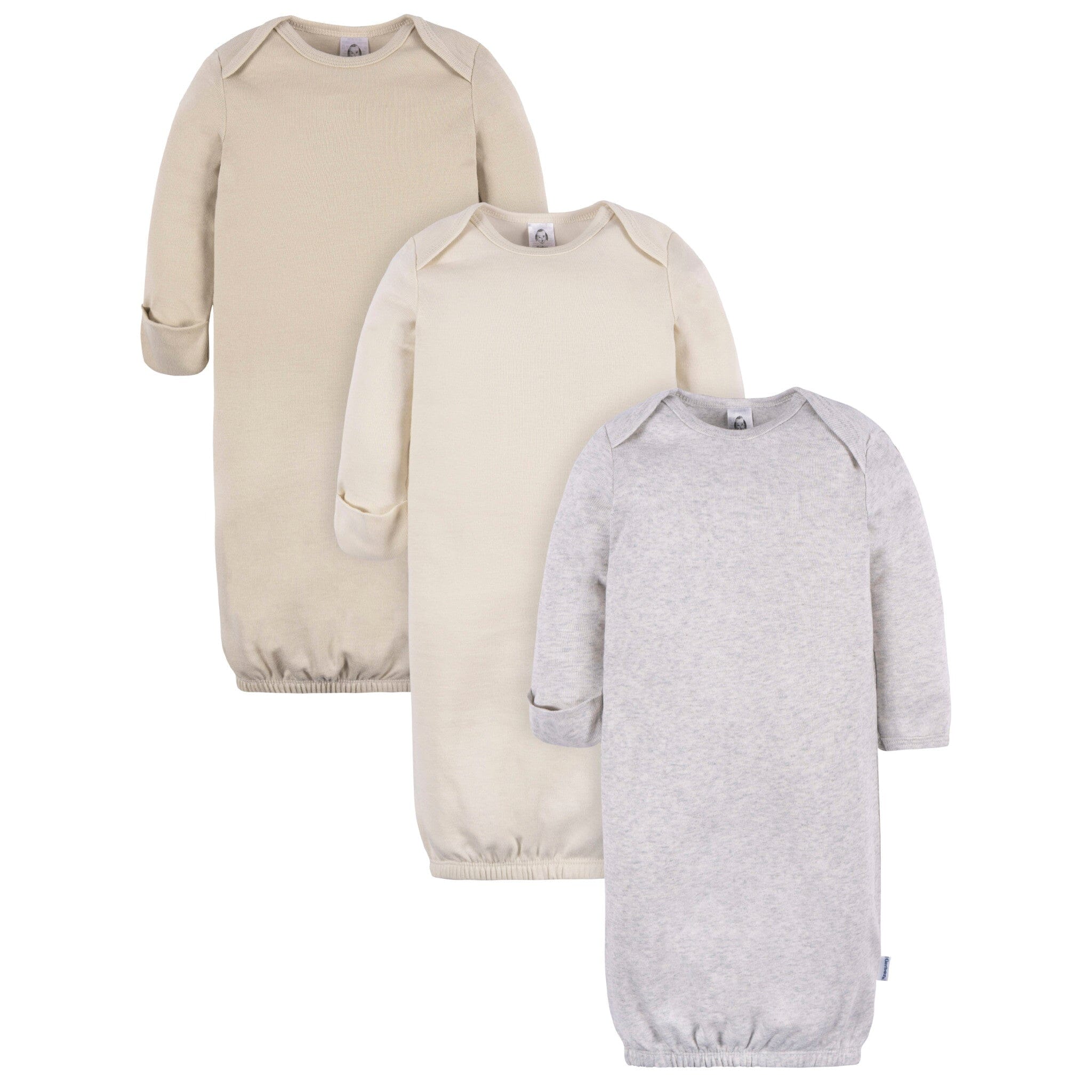3-Pack Baby Neutral It Grey Heather/Birch/Peyote Lap Shoulder Gowns Sleepwear Gerber® 