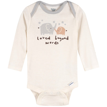3-Pack Baby Neutral Elephant Love Long Sleeve Onesies® Bodysuits