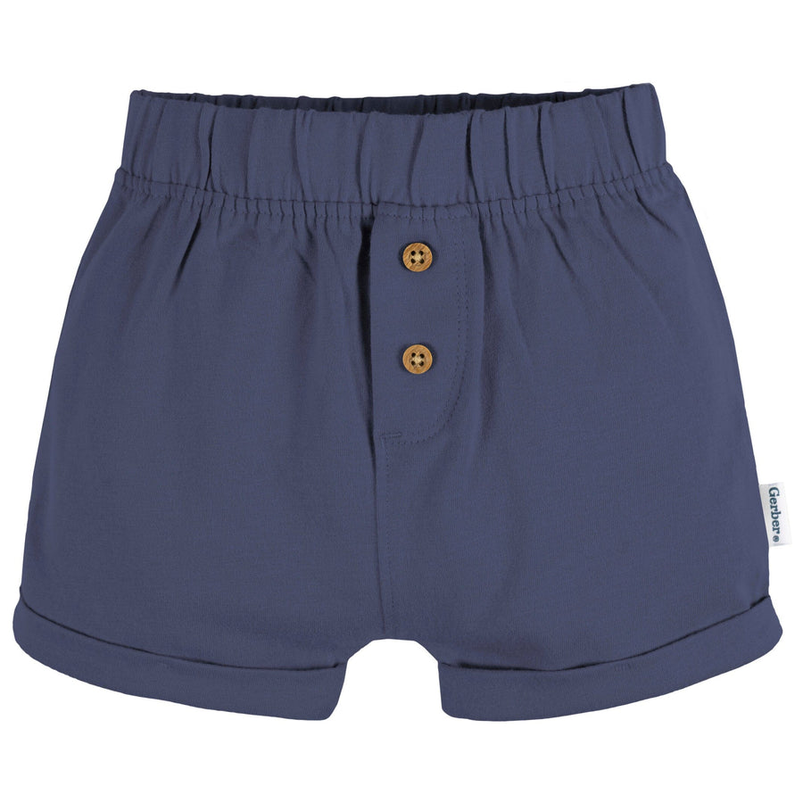 Babyhug Knit Knee Length Text Printed Shorts - Navy Blue main image 1