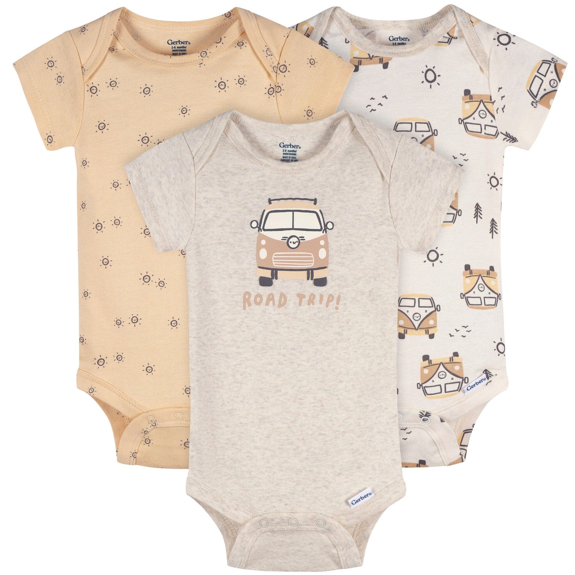 3-Pack Baby Neutral Road Trip Short Sleeve Onesies® Bodysuits Onesies Bodysuits Gerber® 