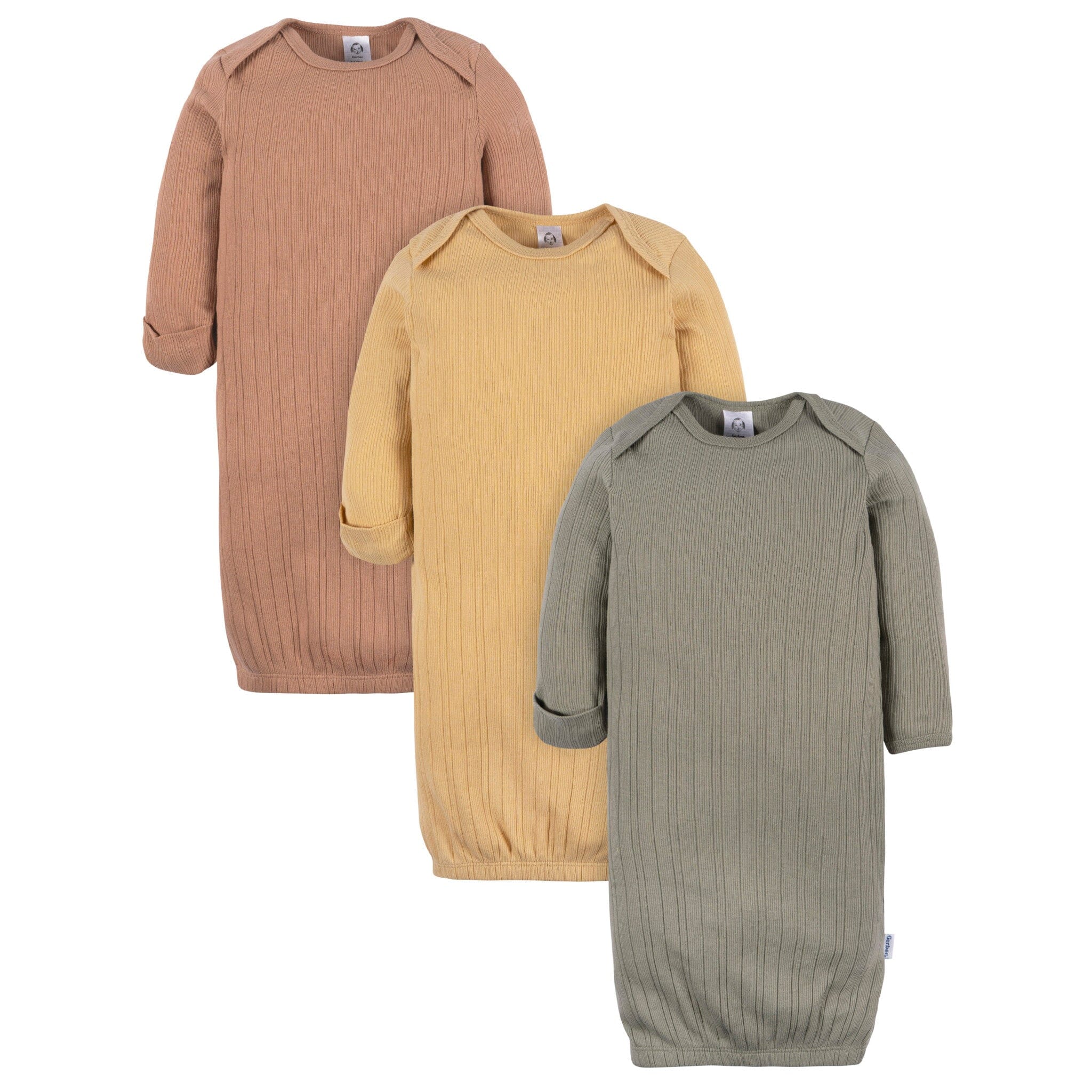 3-Pack Baby Neutral Shadow/New Wheat/Camel Lap Shoulder Gowns Sleepwear Gerber® 