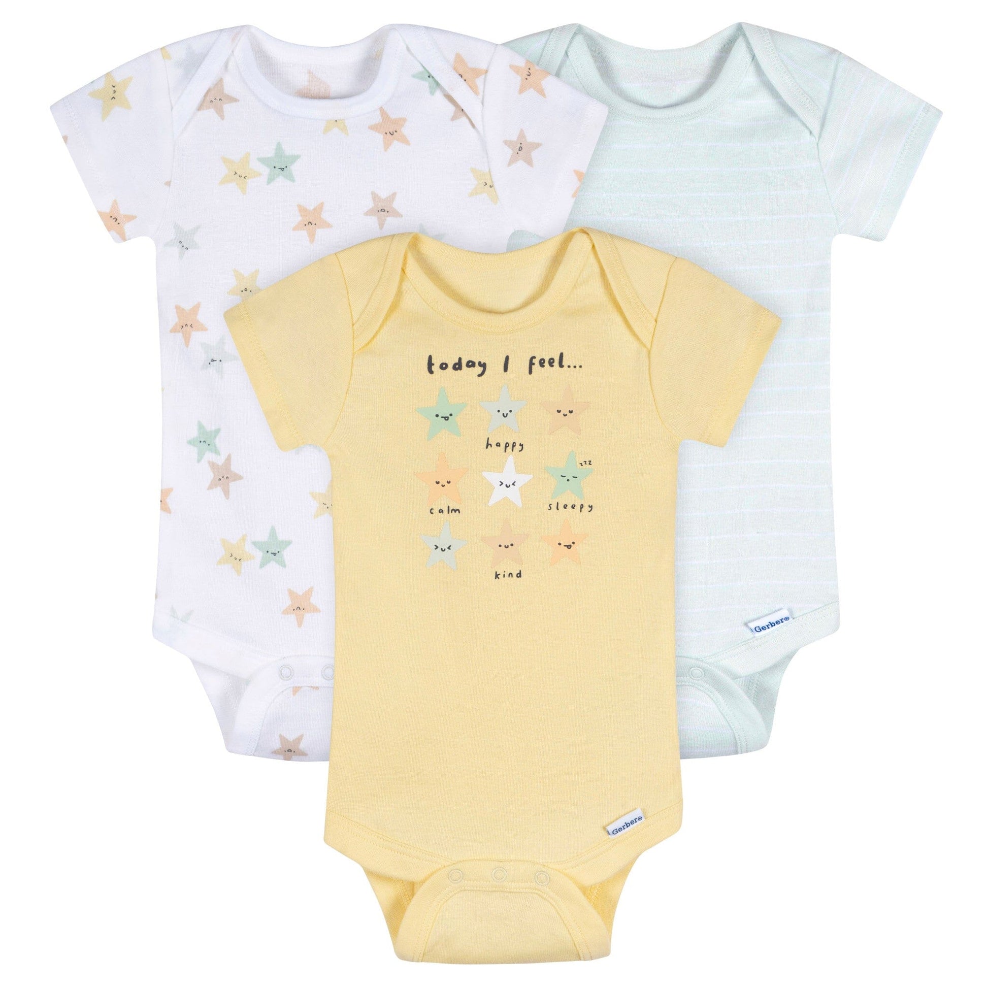3-Pack Baby Neutral Starry Smiles Short Sleeve Onesies® Bodysuits Onesies Bodysuits Gerber® 