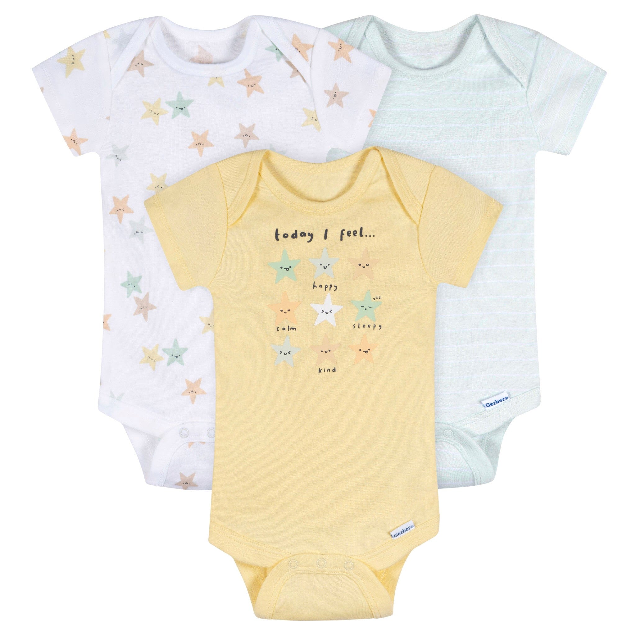 3-Pack Baby Neutral Starry Smiles Short Sleeve Onesies® Bodysuits Onesies Bodysuits Gerber® 