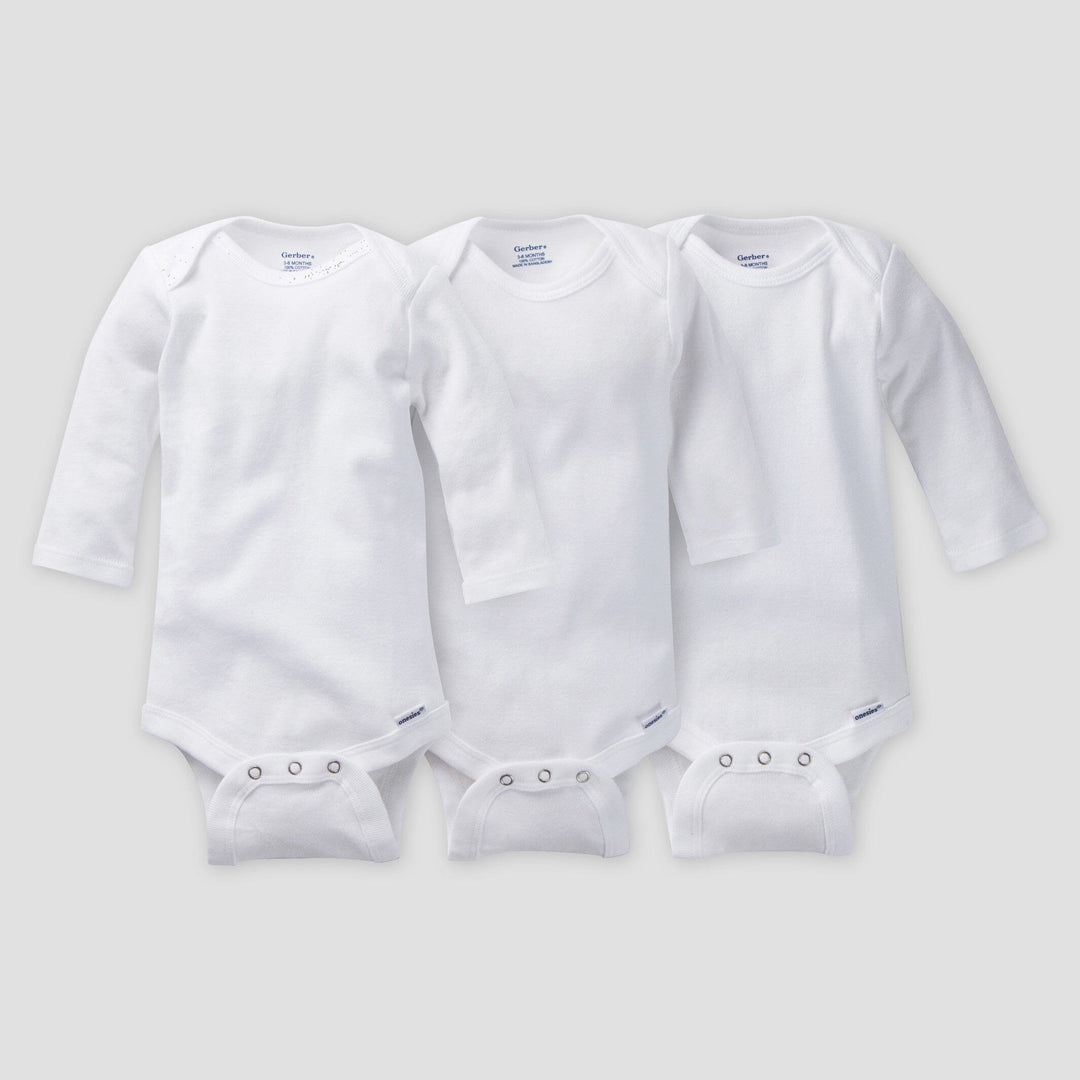 3-Pack Baby Neutral White Organic Onesies® Brand Long Sleeve Bodysuits