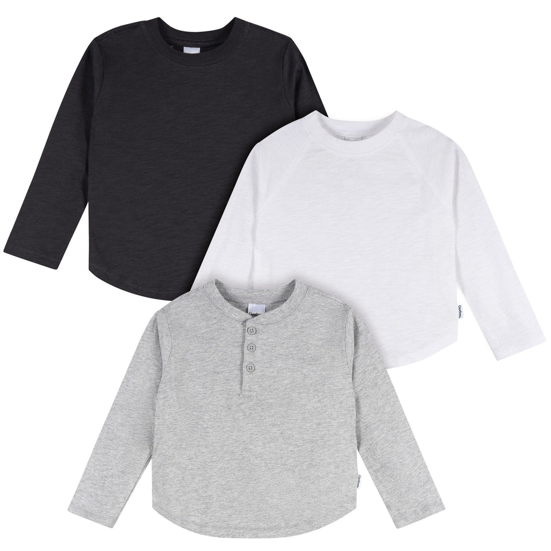 3-Pack Infant & Toddler Boys Black/White/Grey Long Sleeve Shirts Tops Gerber® 