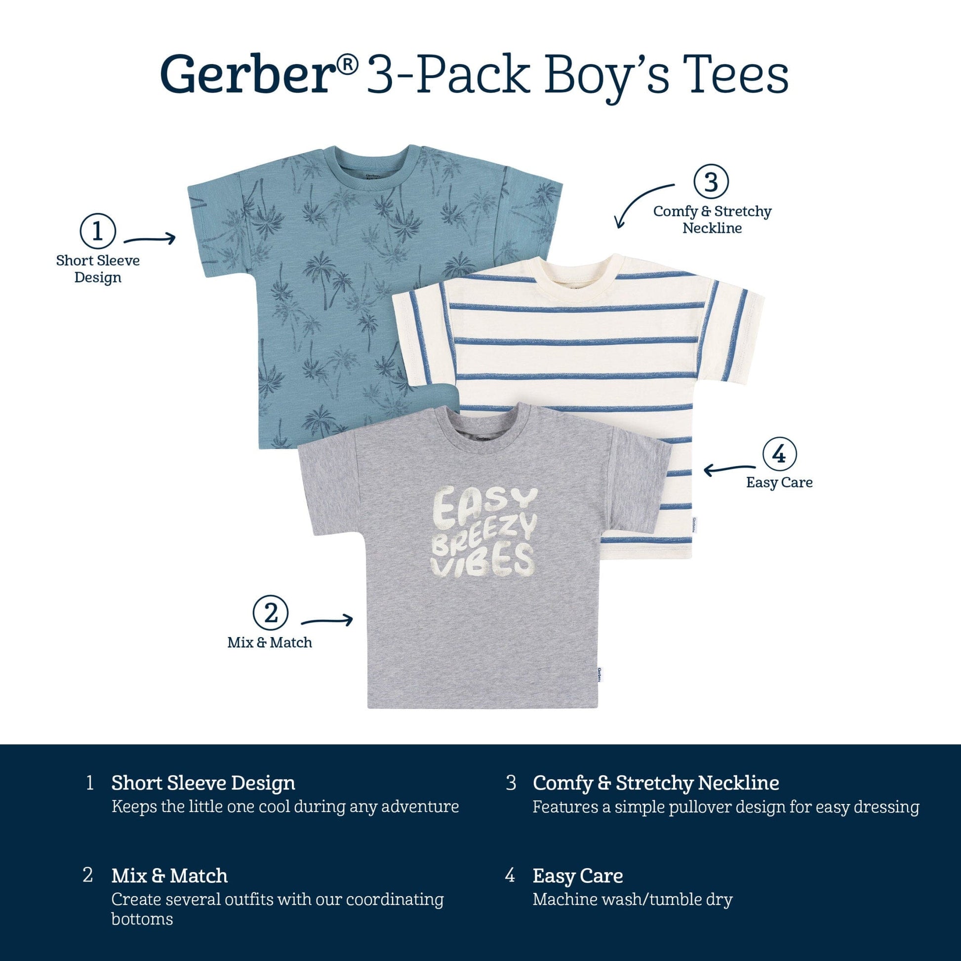 3-Pack Infant and Toddler Boys Easy Breezy Vibes T-Shirts
