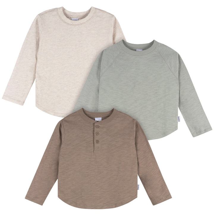 3-Pack Infant & Toddler Boys Green/Brown/Oatmeal Long Sleeve Shirts Tops Gerber® 