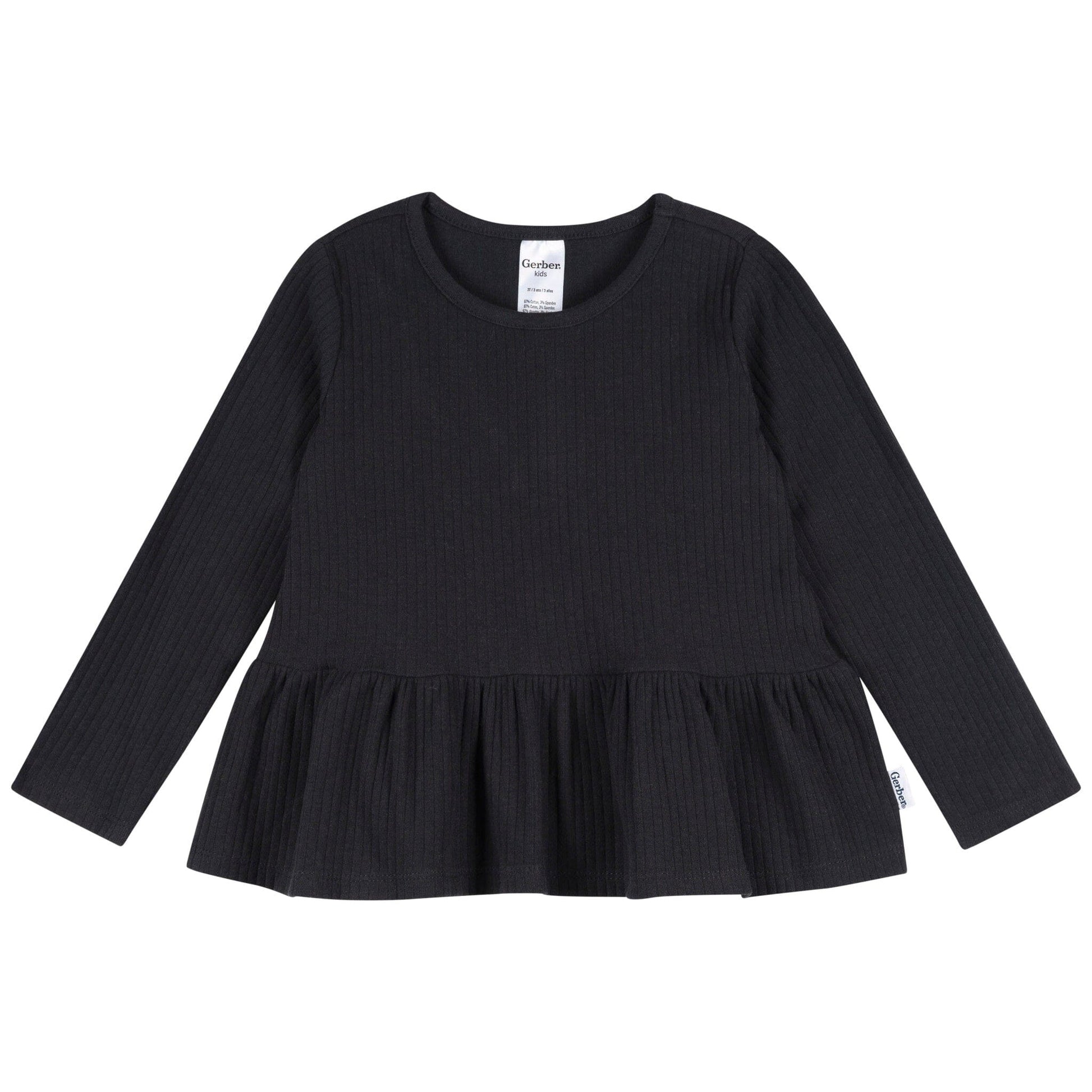 3-Pack Infant & Toddler Girls Black/White/Grey Long Sleeve Shirts Tops Gerber® 