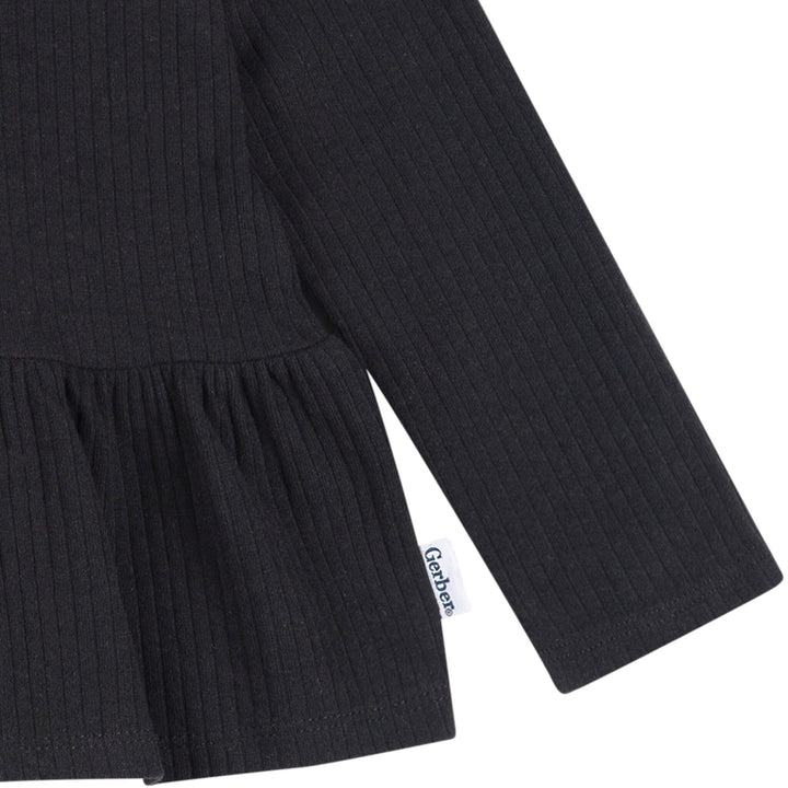 3-Pack Infant & Toddler Girls Black/White/Grey Long Sleeve Shirts Tops Gerber® 