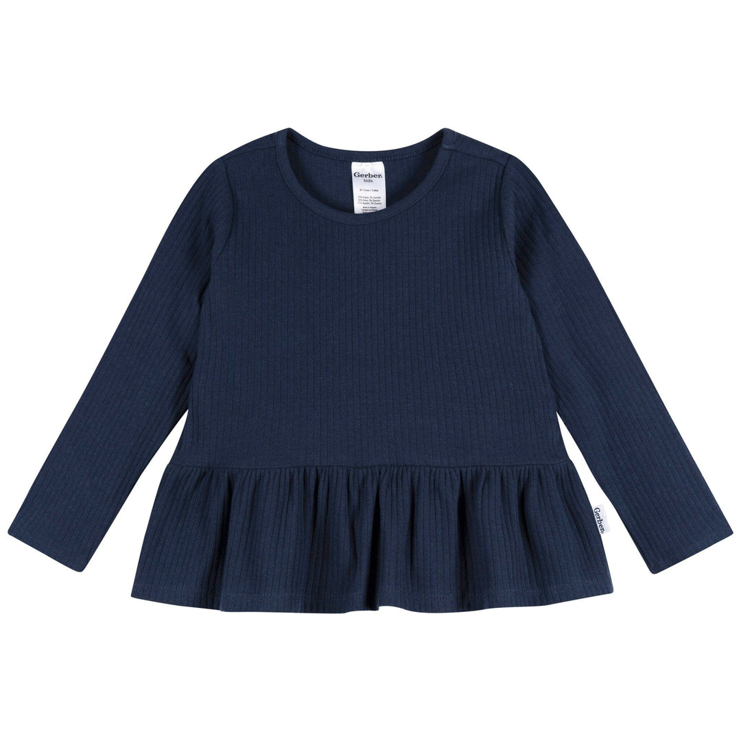 3-Pack Infant & Toddler Girls Navy/Oatmeal/Violet Long Sleeve Shirts Tops Gerber® 