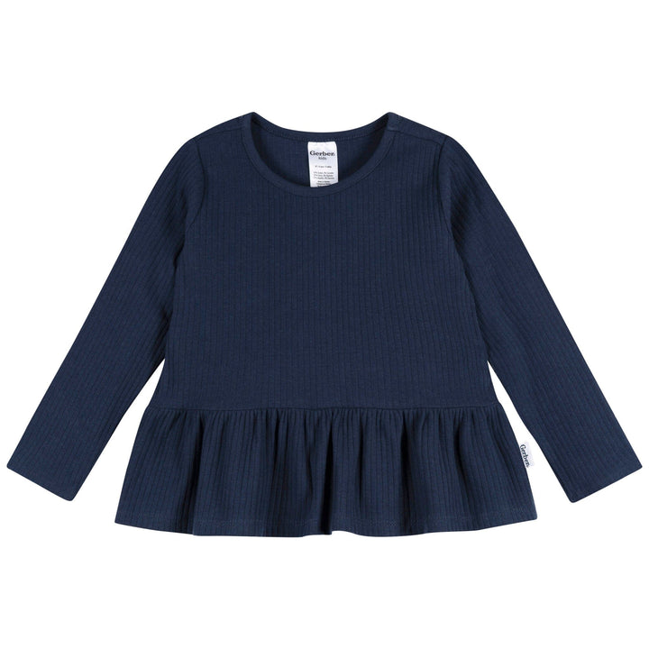3-Pack Infant & Toddler Girls Navy/Oatmeal/Violet Long Sleeve Shirts Tops Gerber® 