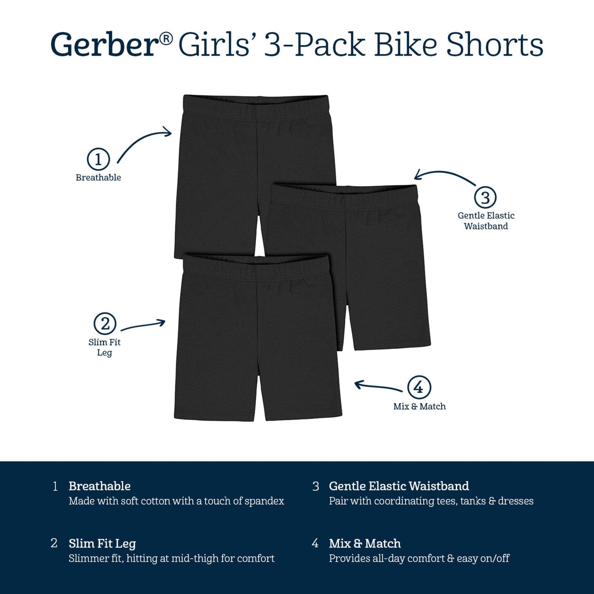 3-Pack Toddler Girls Black Bike Short Pants & Bottoms Gerber® 