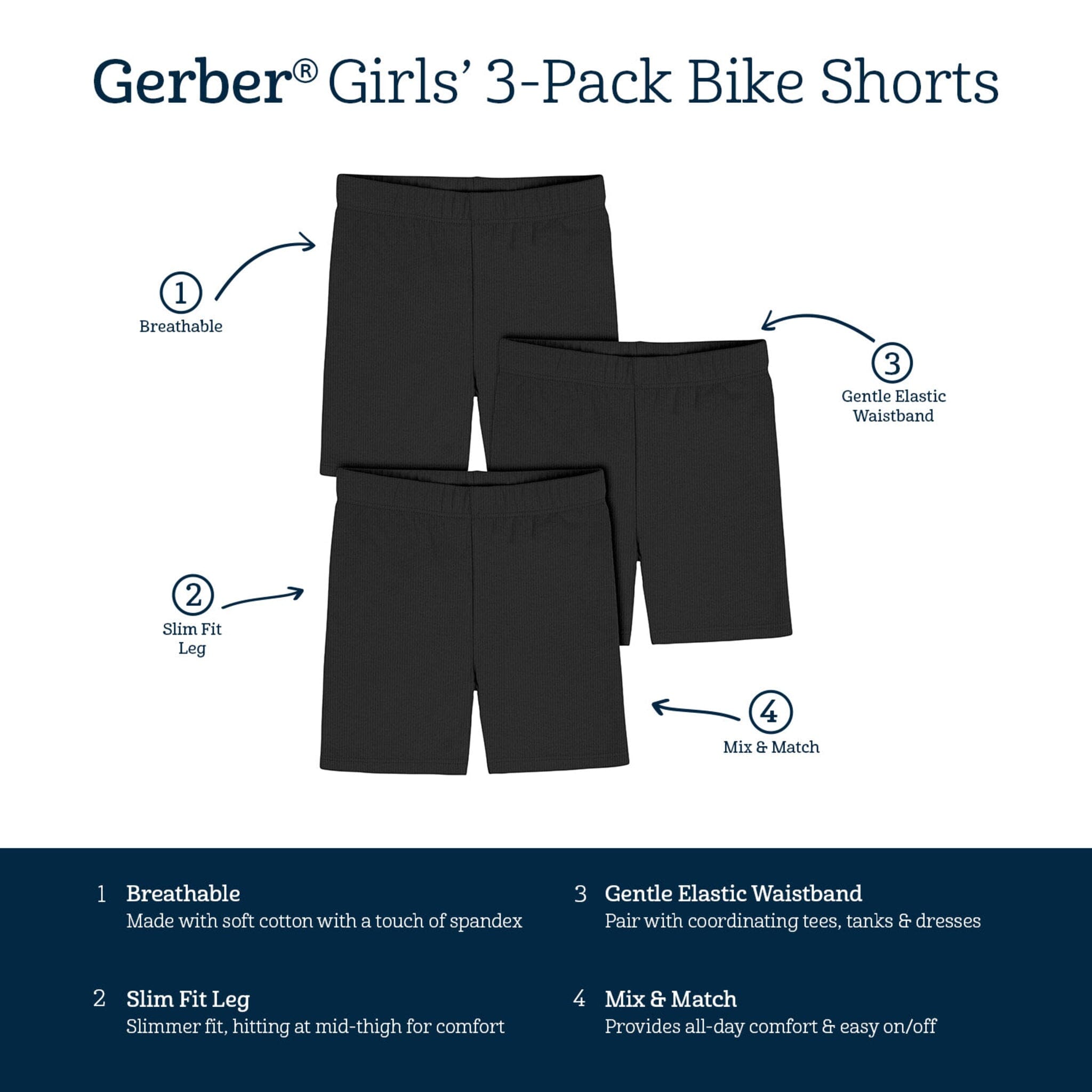 3-Pack Toddler Girls Black Bike Short Pants & Bottoms Gerber® 